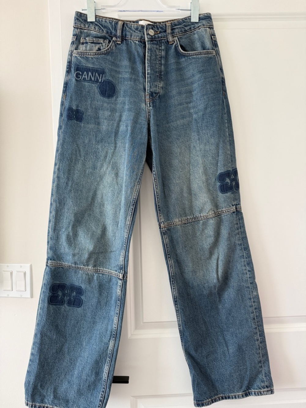 Ganni women Blue Patchwork Relaxed Wide-Leg Jeans